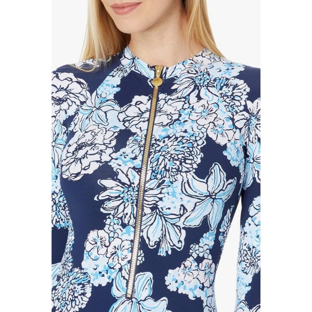 Lilly Pulitzer Randee Rashguard One Piece Swimsuit Low Tide Navy Bouquet All Day - Picture 9 of 14